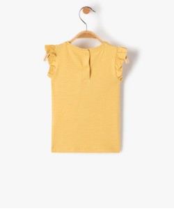 Tee-shirt bébé fille sans manches à volant et poche en crochet